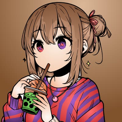 manga character drinking boba