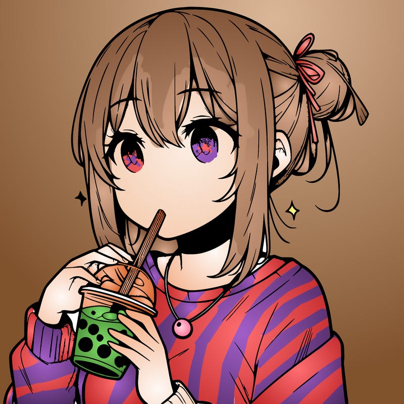 manga character drinking boba