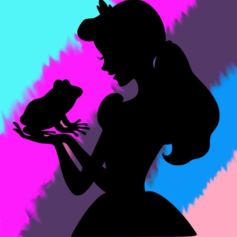 a shadow of a princess holding a frog realistic