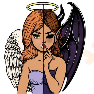 realistic angel half demon