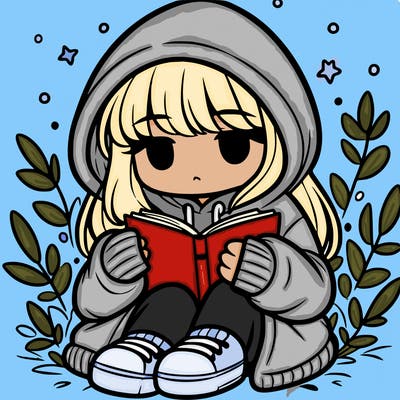 girl in oversized hoodie reading a book