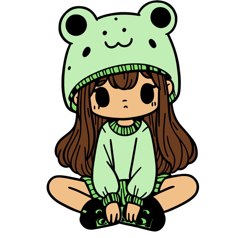a girl wearing a frog hat and some frog socks