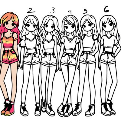 a group of girls wearing crop tops and shorts