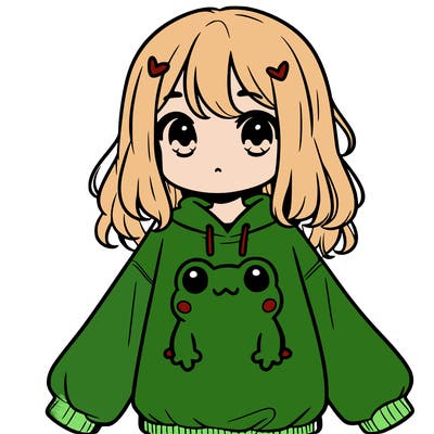 girl wearing frogging sweatshirt