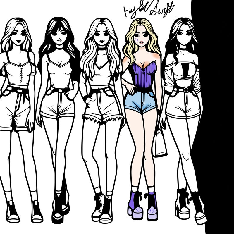 realistic group of full body girls with different aesthetics