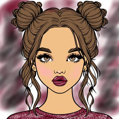 realistic girl with two buns in hair and lips