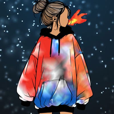 realistic girl with a oversized sweatshirt on and a bun