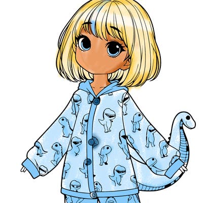 realistic girl in dino pjs