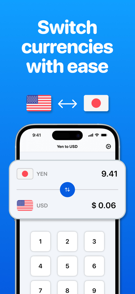 Yen to USD Currency Converter - Interface of Yen to USD Currency Converter app showing bidirectional conversion between Japanese Yen and US Dollars