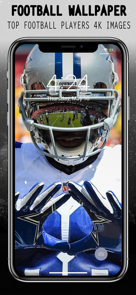 American Football Wallpaper 4K - iPhone lock screen displaying a 4K American football player wallpaper from the app
