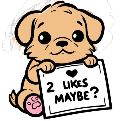 a puppy holding a sign that says 2 likes maybe?
