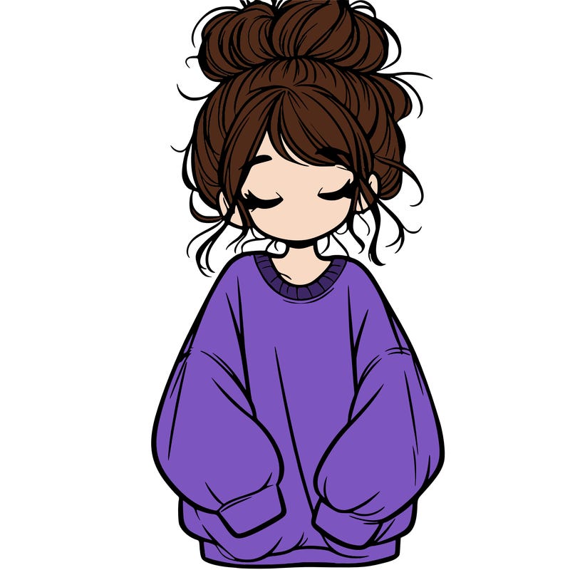 girl with baggy sweatshirt and messy bun