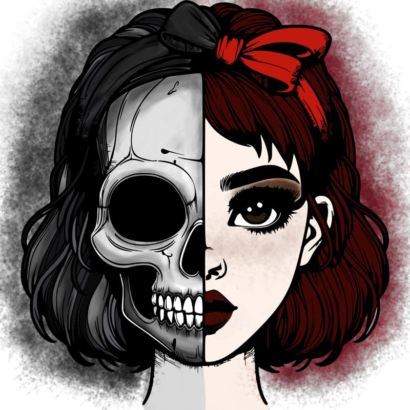 realistic girl with half skull mask