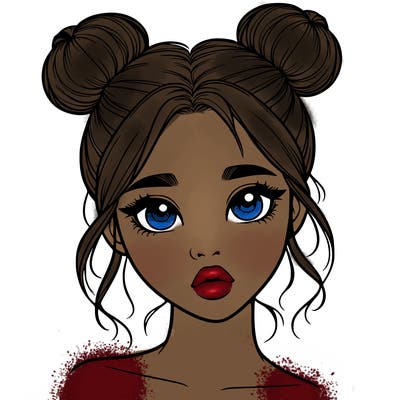 realistic girl with two buns on her head