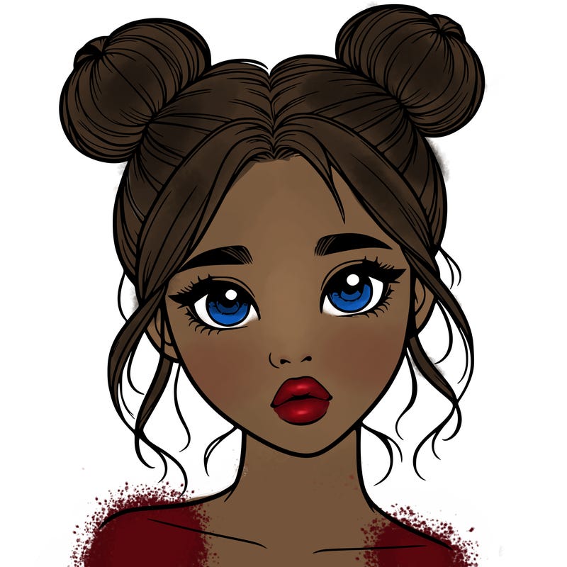 realistic girl with two buns on her head