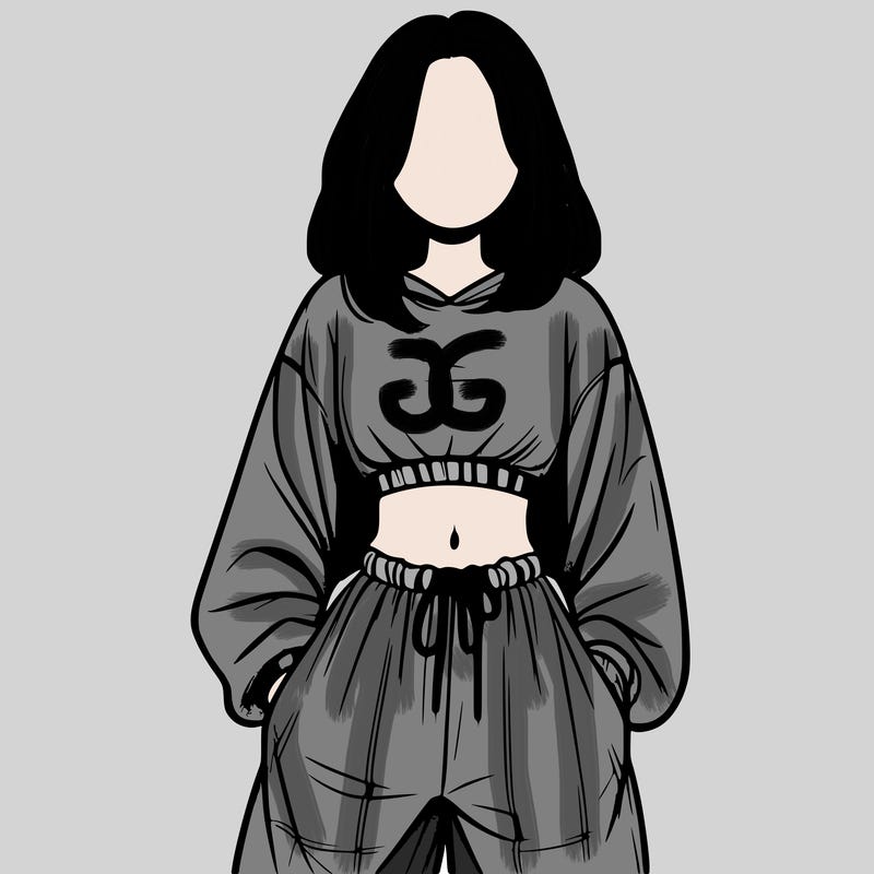 realistic girl faceless with baggy pants and a crop top