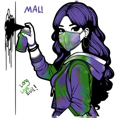 realistic girl with mask spray painting a wall