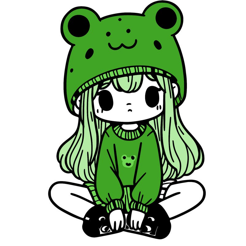 a girl wearing a frog hat and some frog socks