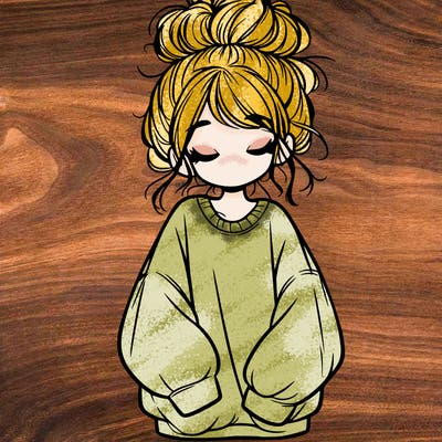 girl with baggy sweatshirt and messy bun