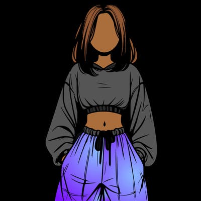 realistic girl faceless with baggy pants and a crop top