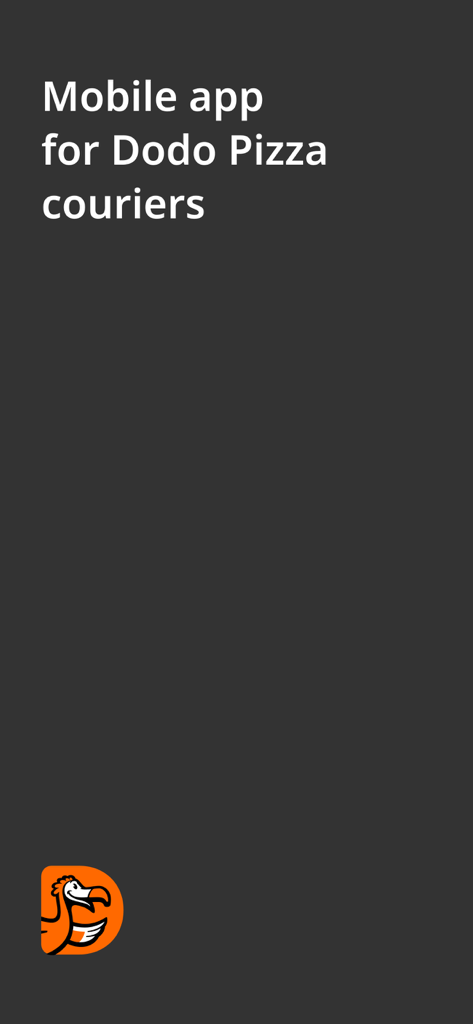 Додо Курьер - Intro screen for Dodo Courier mobile app with orange dodo logo