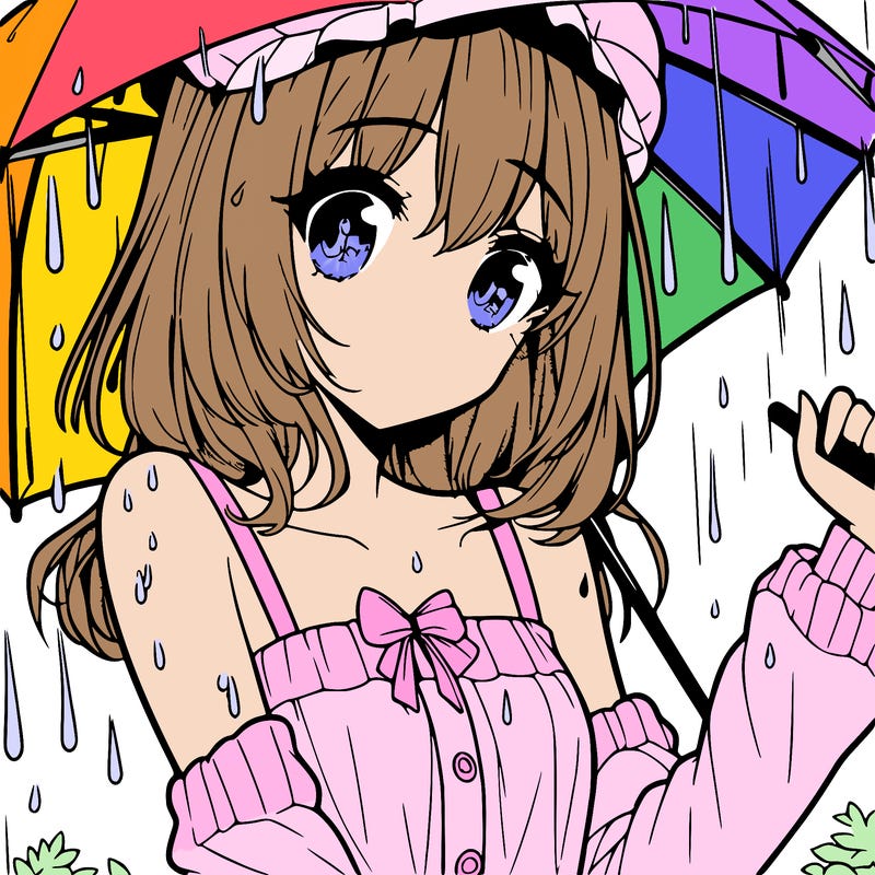 pretty anime girl in the rain
