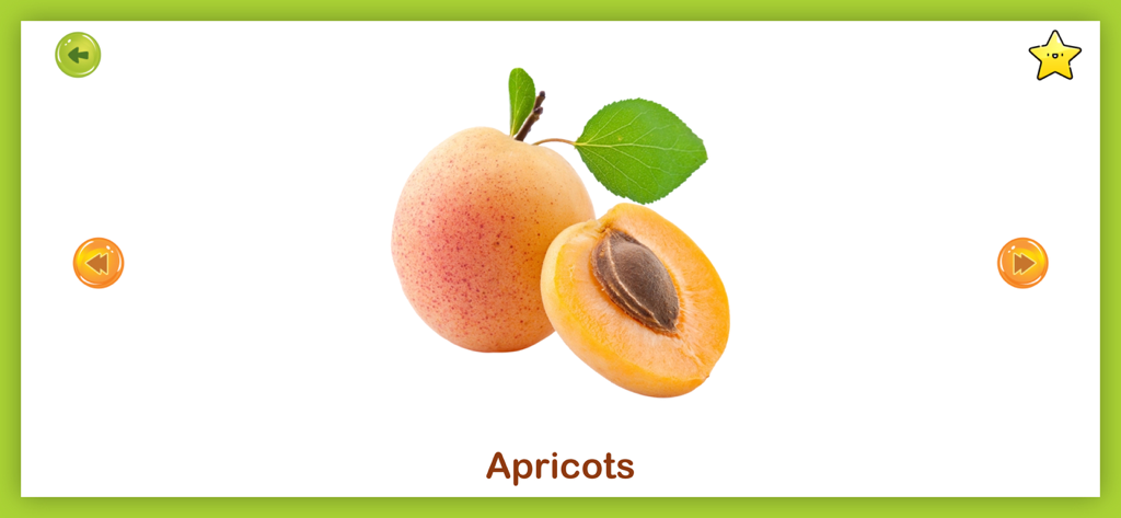 A realistic photo of apricots on an educational screen for preschool vocabulary building