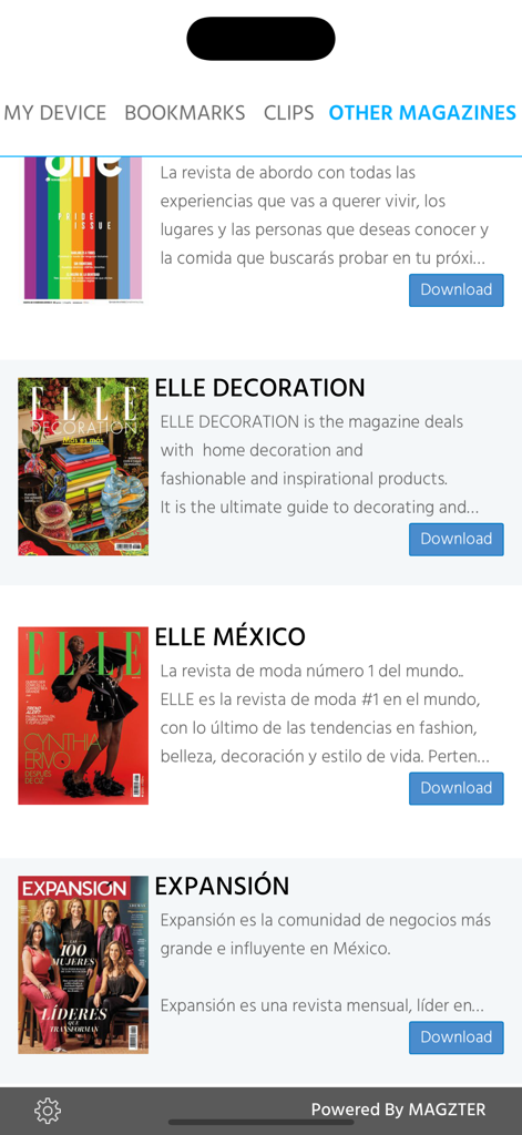 Quién - A list of digital lifestyle and business magazines available for download in the Quien app