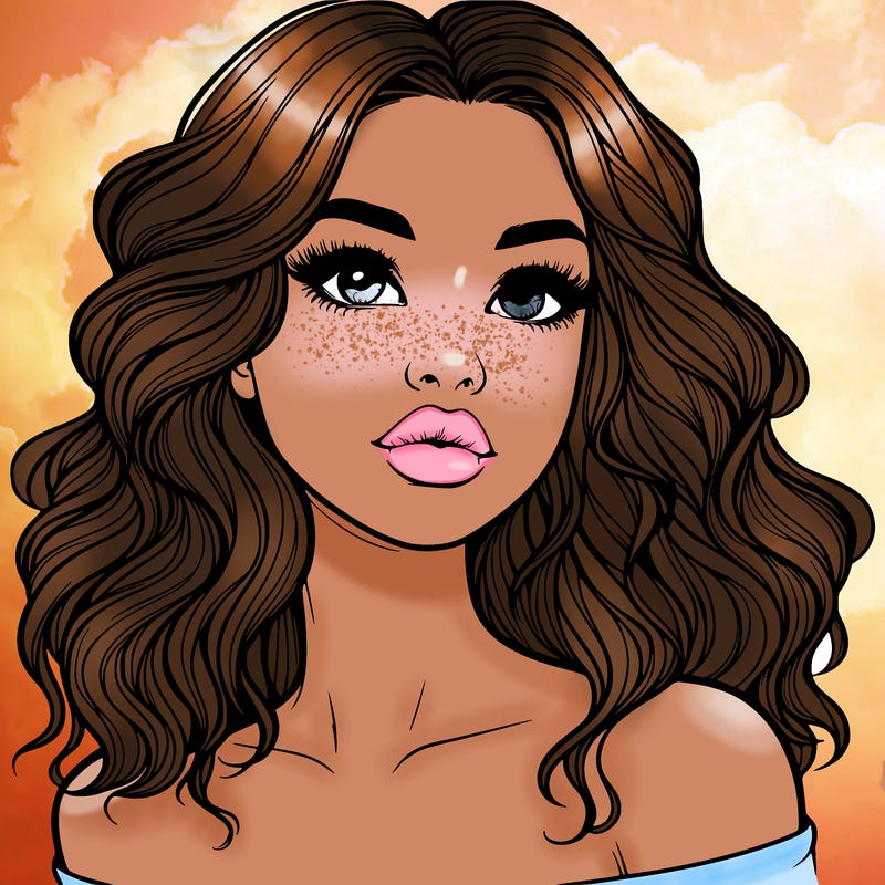 realistic girl with wavy hair and lips