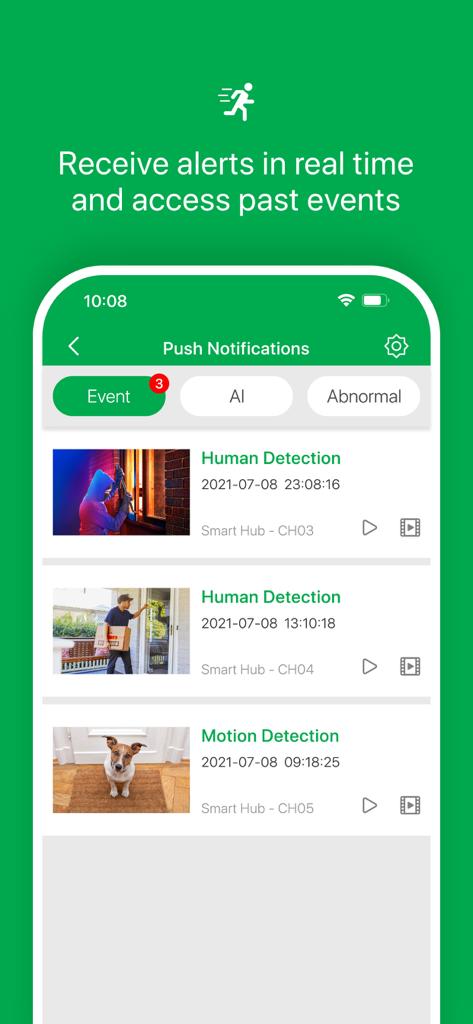 Homeguardsafe - Homeguardsafe app screen showing real-time push notifications for human and motion detection