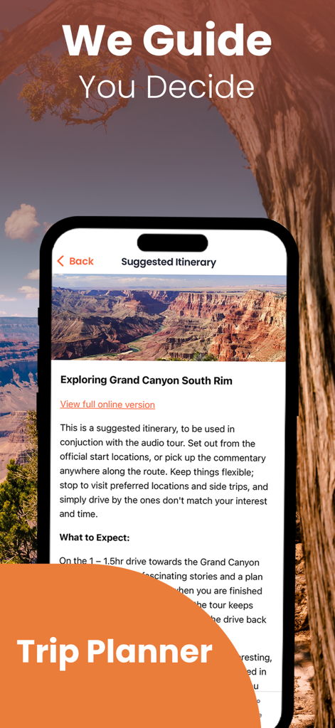 Suggested itinerary for exploring Grand Canyon South Rim on the GyPSy Guide mobile app