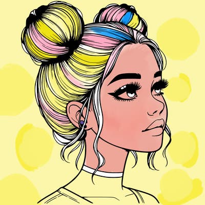 realistic girl with buns on the top of her head