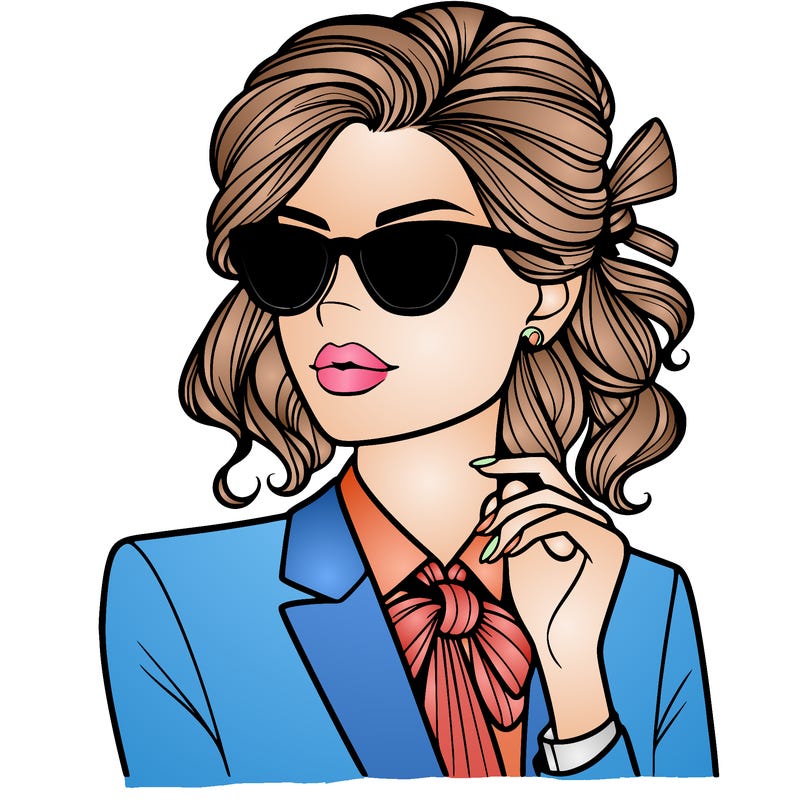 elegant woman in suit and sunglasses