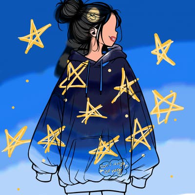 realistic girl with a oversized sweatshirt on and a bun