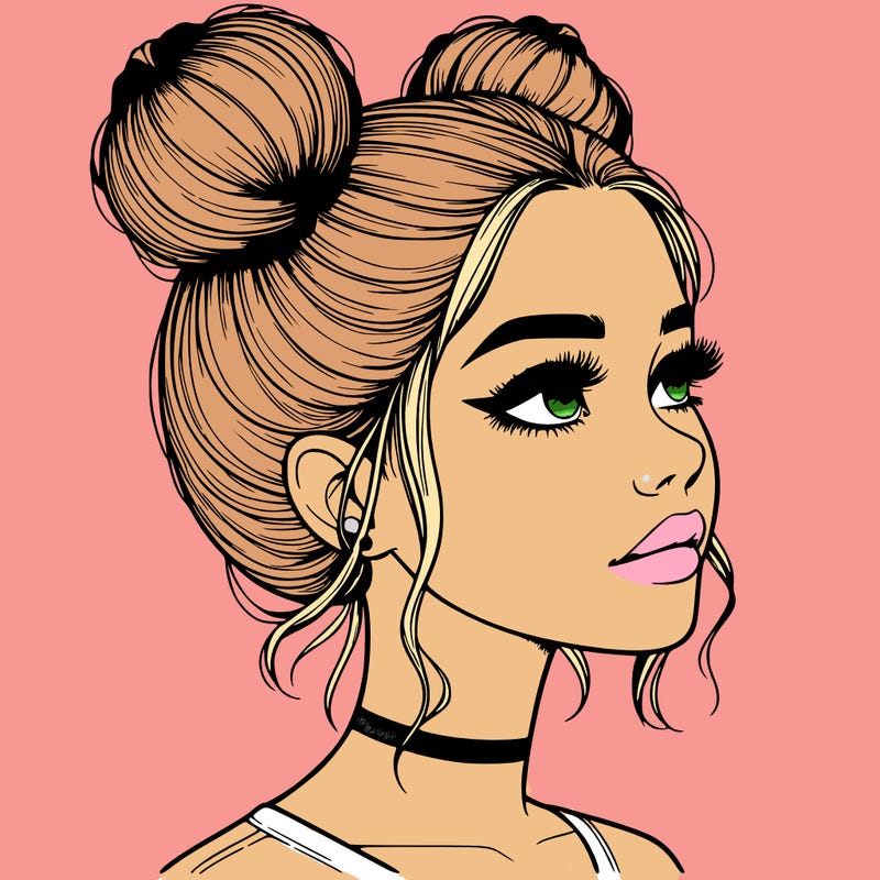 realistic girl with buns on the top of her head