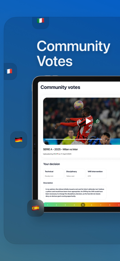 Ref House Org - Referees app - Referee community voting screen for match analysis and decision feedback