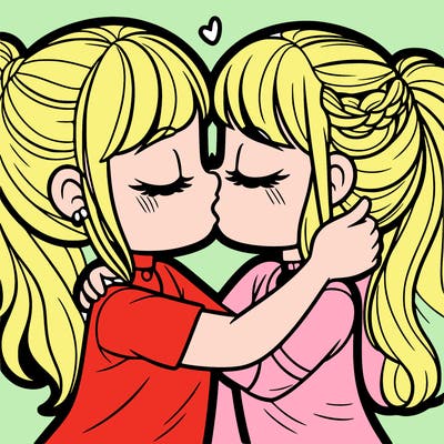 two girls kissing