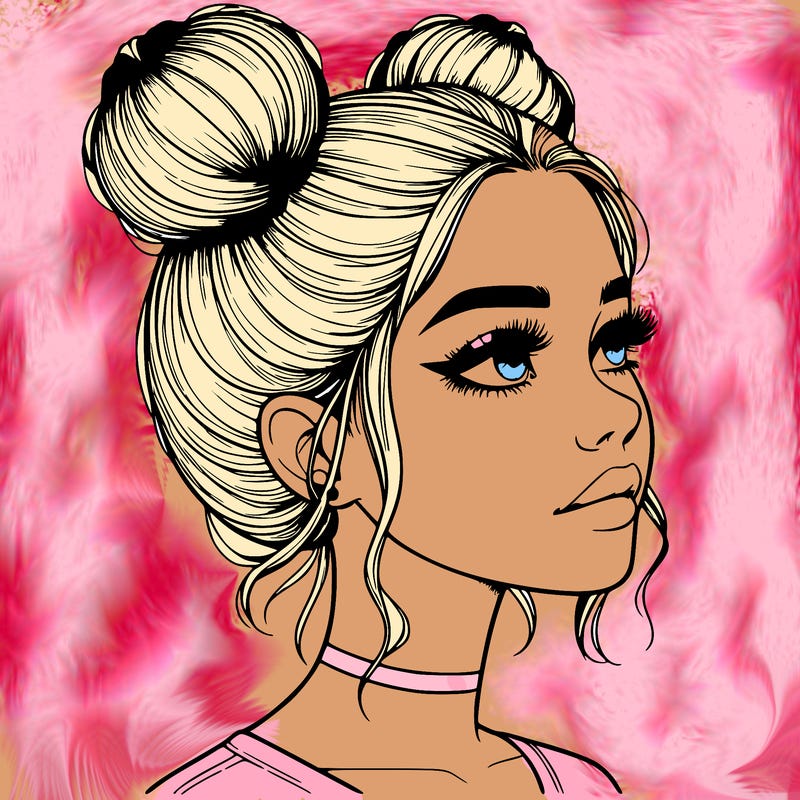 realistic girl with buns on the top of her head
