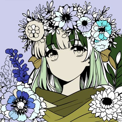 girl with flowers crown  anime