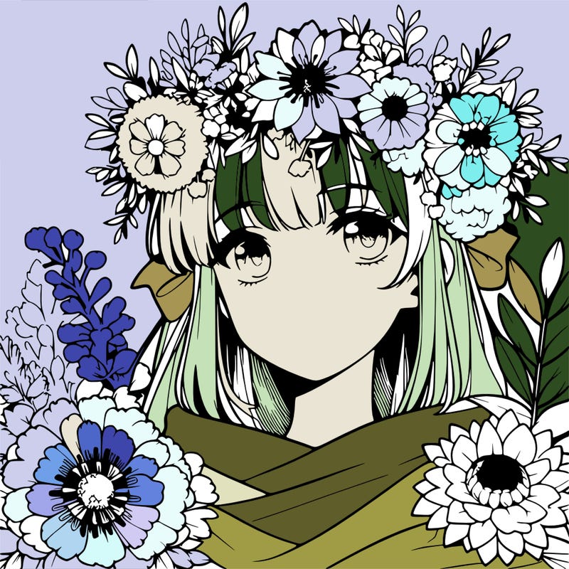 girl with flowers crown  anime