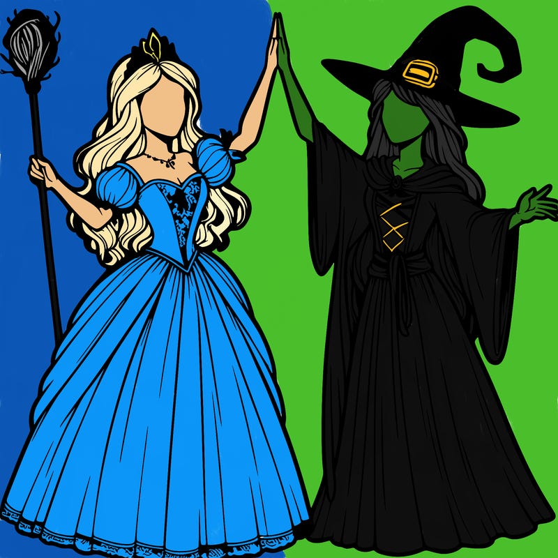 detailed realistic split of a princess and a witch