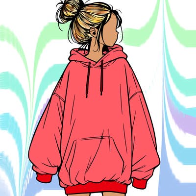 realistic girl with a oversized sweatshirt on and a bun