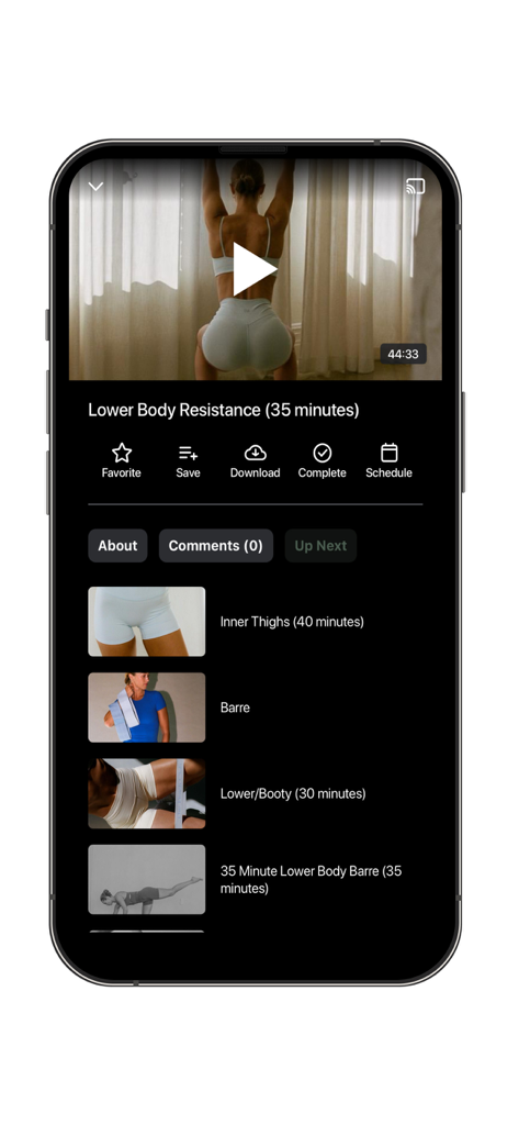 The Peach Club - The Peach Club mobile app displaying a Pilates workout video and a list of related fitness sessions.