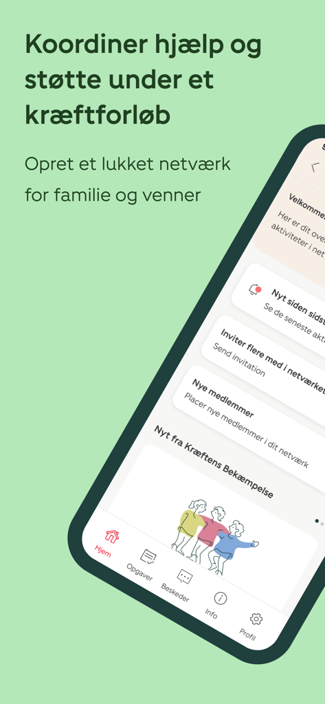 Mobile app interface of Sammenholdet for coordinating care and support during cancer treatment