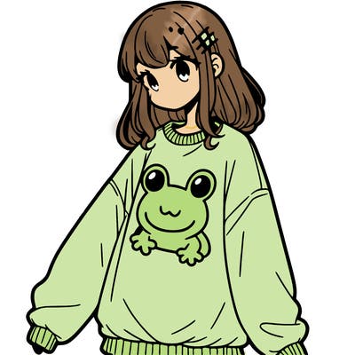 girl wearing frogging sweatshirt