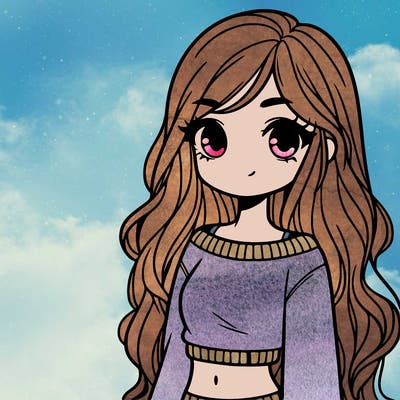 girl with long hair and a crop top with a sweater