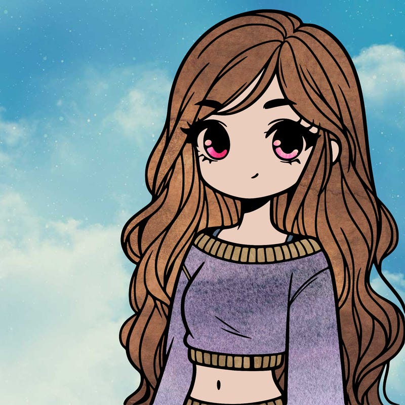 girl with long hair and a crop top with a sweater