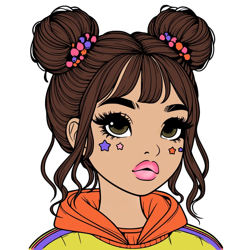 realistic girl with space buns