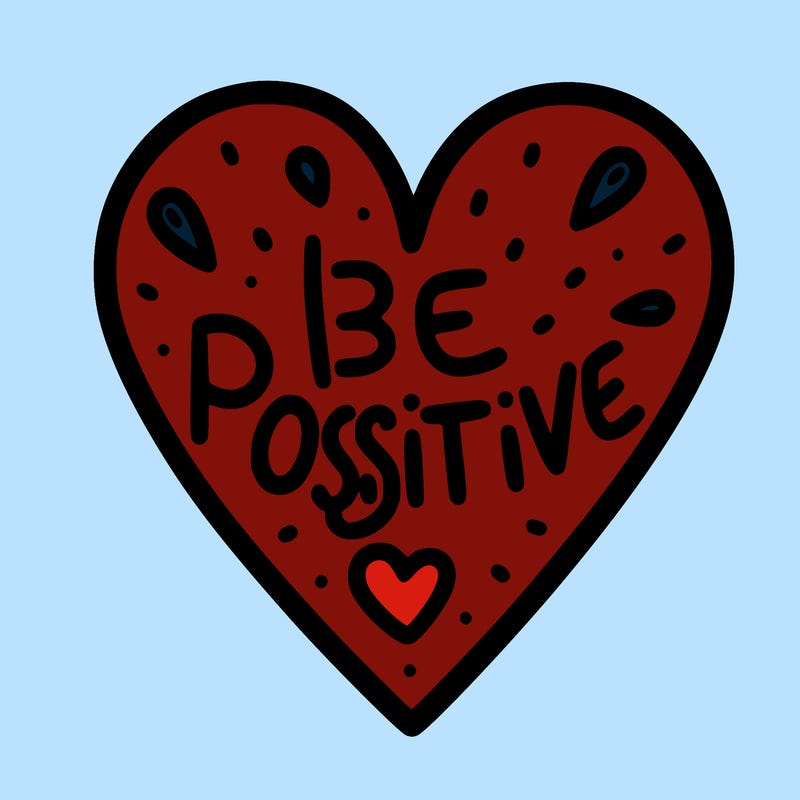 a out line of a heart that says be positive