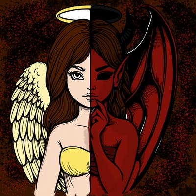 realistic angel half demon